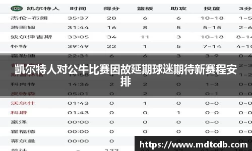 凯尔特人对公牛比赛因故延期球迷期待新赛程安排